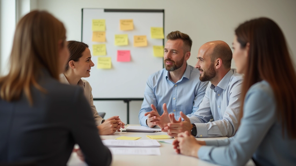 Grupo discutindo soluções colaborativas