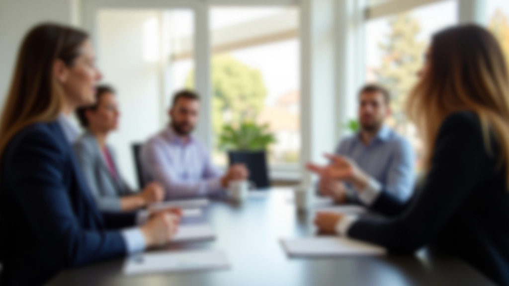 Equipa de especialistas em resolução de conflitos em sessão de trabalho colaborativa